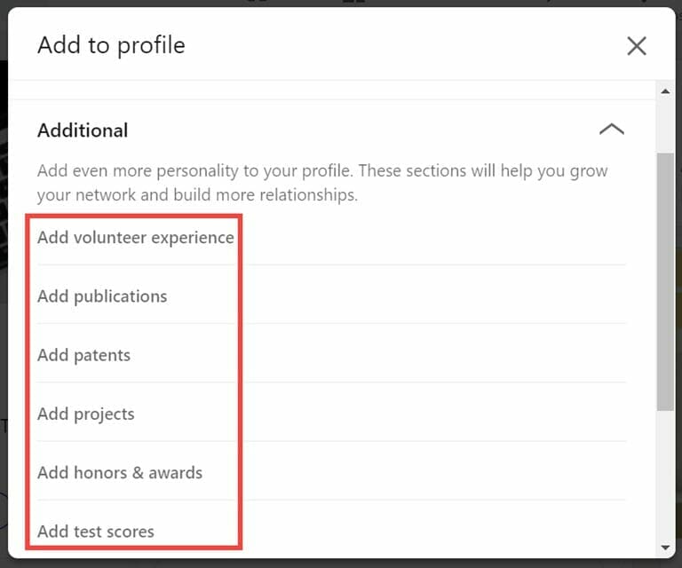 add additional experience on LinkedIn profile
